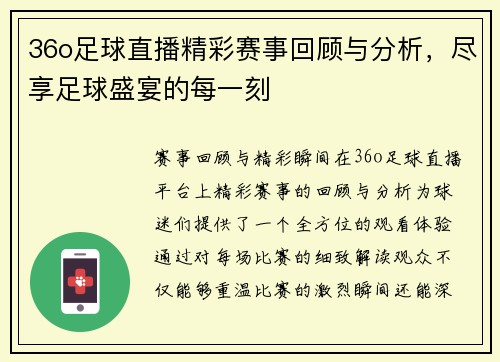 36o足球直播精彩赛事回顾与分析，尽享足球盛宴的每一刻